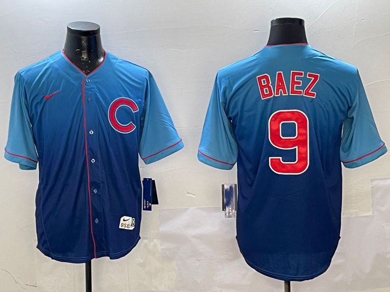 Men Chicago Cubs #9 Baez Blue Fashion Game 2025 Nike MLB Jersey style 1
